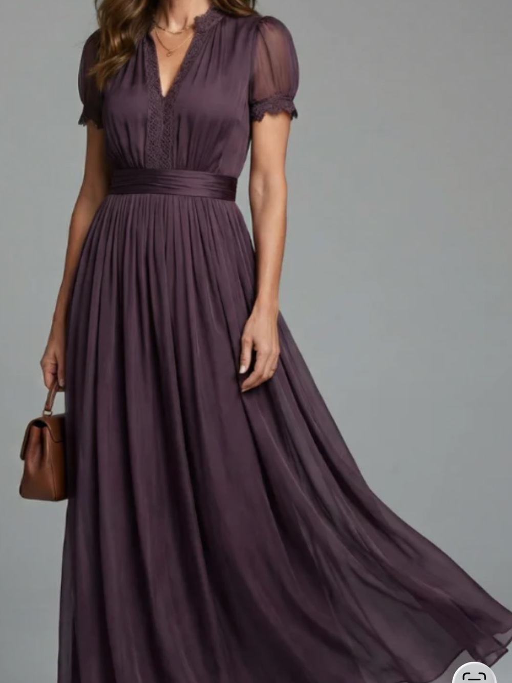 Women's Plum Maxi Dress with Lace Accents